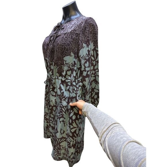 Johnny Was Purple & Mint Silk Floral Print Boho Dress w/Tie Neck  Size S - Picture 10 of 12